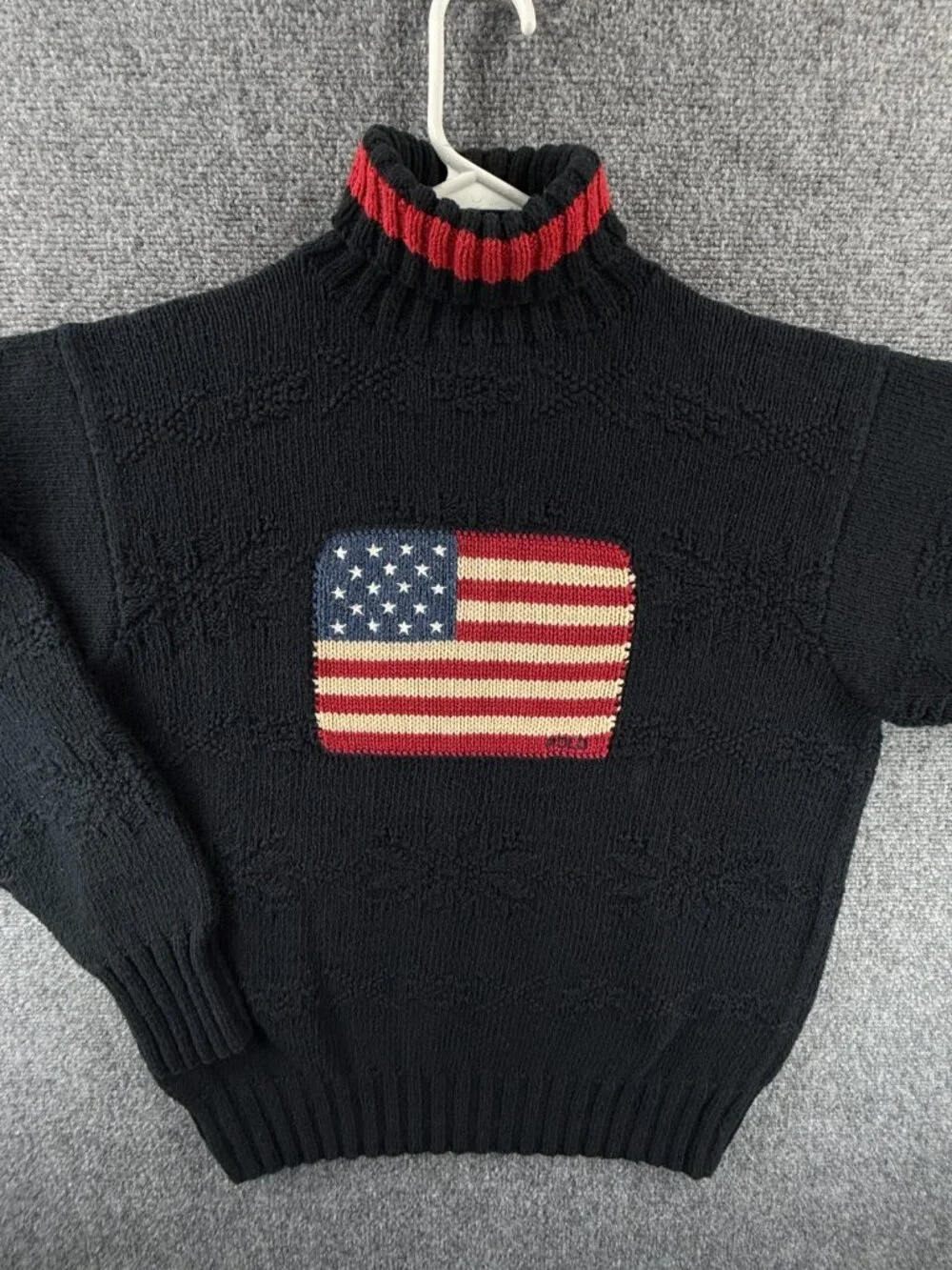 Polo Ralph Lauren Hand Knit Flag Sweater Pullover Turtleneck Mock Neck Medium